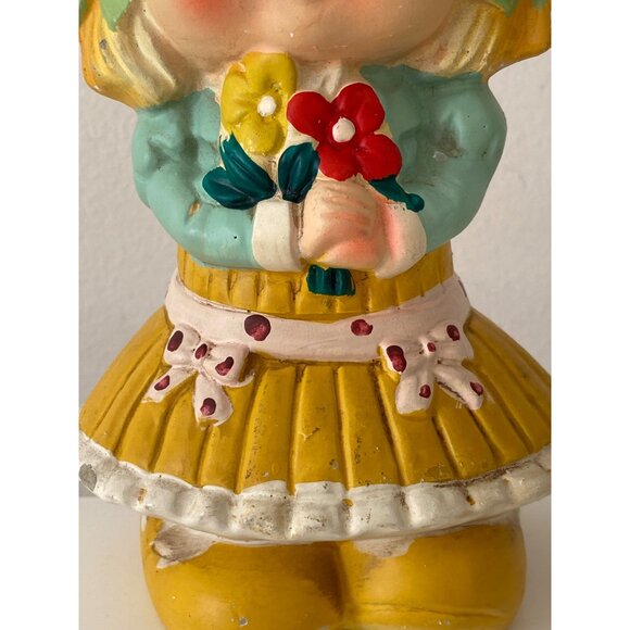 Vintage Girl Holding Flower COIN BANK Japan Ceramic Chalkware 1960's Decor AS IS - Picture 3 of 16